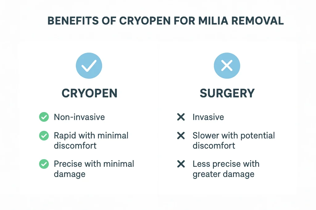 Benefits of cryopen for milia removal South Shields compared to surgical treatments.