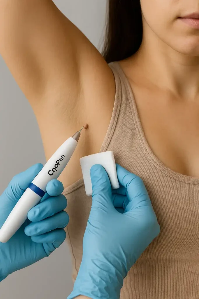 woman having cryopen to remove underarm skin tags South Shields
