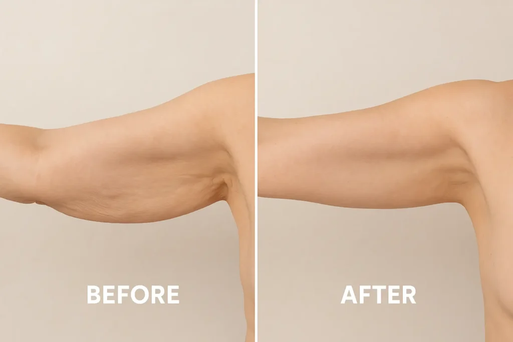 Picture of LA LIPO South Shields before and after results of skin tightening treatment on the upper arms.